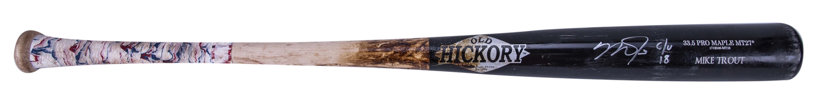 2018 Mike Trout Game Used & Signed Old Hickory MT27* Bat Photo Matched To 6/28/18 Against Boston Red Sox (PSA/DNA GU 10 & Anderson LOA)